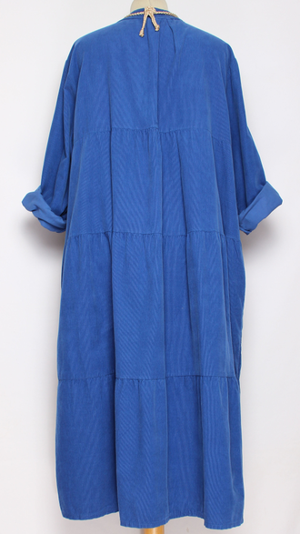 Платье Бохо "Стойка вельветовое " три яруса электрик до р.56