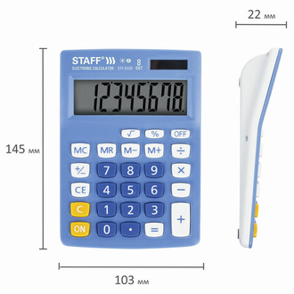 Калькулятор настольный STAFF STF-8328, КОМПАКТНЫЙ (145х103 мм), 8 разрядов, двойное питание, ГОЛУБОЙ, 250294