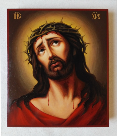 Спаситель в терновом венце. (Господь Вседержитель , Спас). Рукописная икона 27х31см.