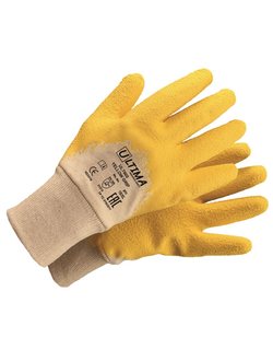 Перчатки YELLOW GRIP трикотажные хб с латексным ребристым покрытием ULT600 (кор144 пары/ уп 12 пар)