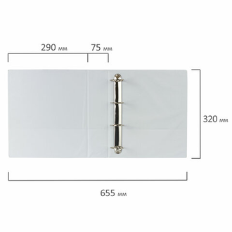Папка на 4 кольцах с передним прозрачным карманом BRAUBERG, картон/ПВХ, 75 мм, белая, до 500 листов, 223535