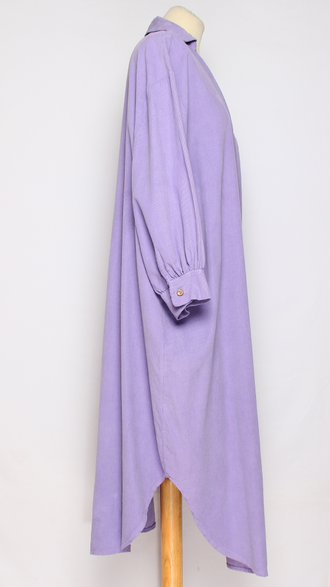 Платье-рубашка "Вельвет пышный рукав "  бежевое, лаванда, горчица до р.54