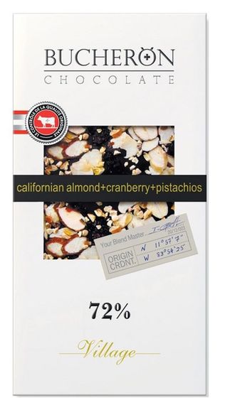 Шоколад Bucheron горький с миндалем, клюквой и фисташками 72% какао, 100г