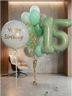 Набор шаров на 15 лет с цифрами и фонтан из 18 шаров