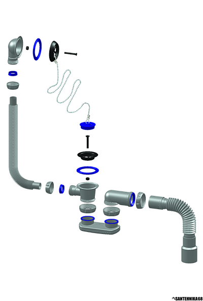 Сифон для ванны с переливом и пробкой Unicorn S12
