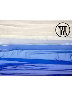 Шелк шифон градиент, цв. Белый + Электрик + Темно-синий