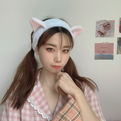 Повязка женская для волос флисовая с кошачьими ушками, Цвет: Розовый, Голубой, Сиреневый, Черный, Малиновый, Бежевый, Коричневый