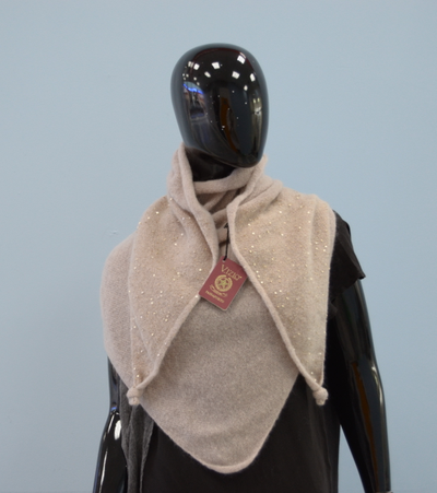 Кремовый шарф платок женский с пайетками Италия Vizio 6943 ST ORO / Tresor