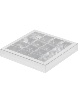 Коробка для 16 конфет с проз. кр. (серебро), 200*200*30мм