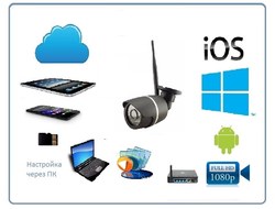 Уличная WiFi/LAN телекамера с DVR и картой памяти 64 Гб, Full HD 2MP