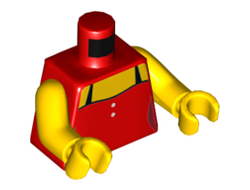 Torso Female Top with 2 White Buttons and Black Straps Pattern / Yellow Arms / Yellow Hands, Red (973pb1608c01 / 6063282)