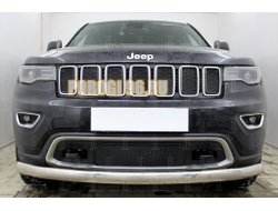 Защита радиатора Jeep Grand Cherokee (WK2) IV 2018- рестайлинг (Laredo, Limited) black верх PREMIUM (7 частей)