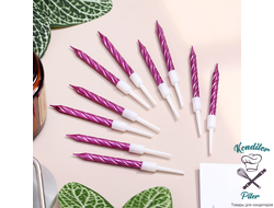 Свечи в торт «Спираль», 10 шт., средние, 5 см, фиолетовый металлик
