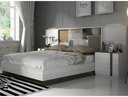 Кровать 602 Con Zocalo белый шпон с лакированным графитом без ящика для белья, Fenicia Mobiliario