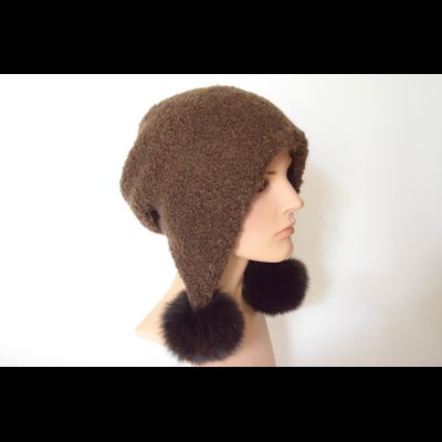 Коричневая шапка ушанка с помпонами Vizio Италия 6762