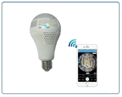 Wi-Fi видеоняня/Панорамная WiFi видеокамера в корпусе лампы накаливания  с DVR (iCSee),  Full HD