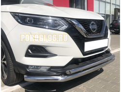 Защита переднего бампера двойная с двумя подгибами d60/42 для Nissan Qashqai (2019-...)