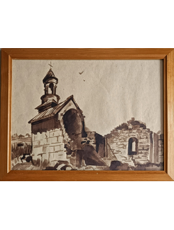 "Руины церкви" бумага сепия Klaus Ensikat 1950-е годы