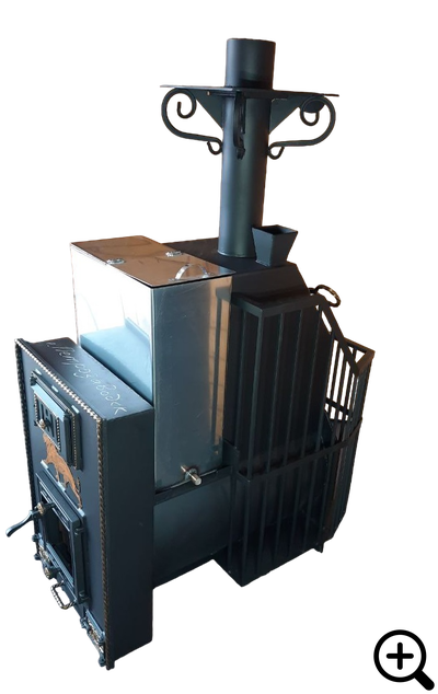 Дровяная банная печь АНГАРА-34, камин-конвектор, дверца со стеклом (+Бак 80 литров)