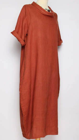 ПЛАТЬЕ БОХО ЛЬНЯНОЕ "ТЮЛЬПАН ХОМУТИК" красное, терракотовое до р.52