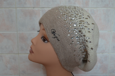 Берет с камнями Сваровски Vizio Италия 5561 бежево - белый