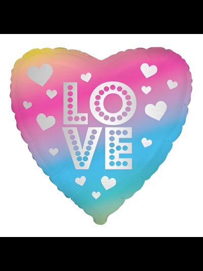 Фольгированный шар с гелием сердце "LOVE" радужное 45см