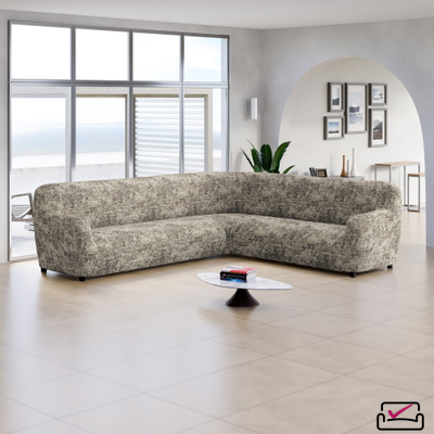 Чехол на классический угловой диван Верона МОЗАИКА БЕЖЕВЫЙ. ЗАЩИТА ДЛЯ МЯГКОЙ МЕБЕЛИ ОТ ЖИВОТНЫХ. ИТАЛИЯ