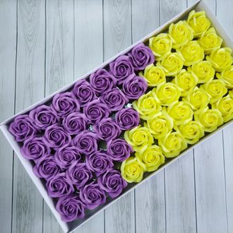 МИКС Розы из мыла 50 шт "Корея" Сиреневый - Лимонный