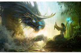 Морской дракон и воительница.
Фентези-картинки с драконами.