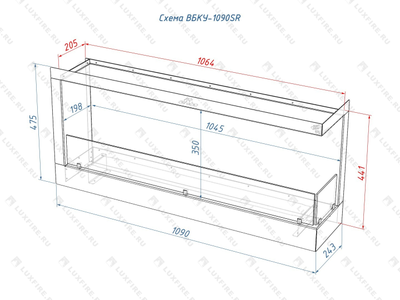 Встроенный биокамин Lux Fire Угловой 1090 S (правый угол)