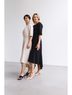 Платье-футболка с асимметричным подолом  (слоновая кость)