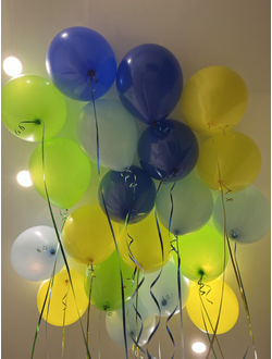 Шары голубой, синий, жёлтый, зелёный 20 шт под потолок