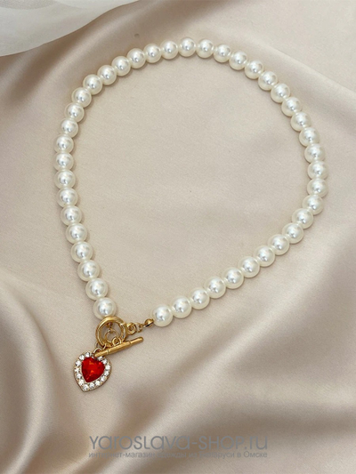 Колье из жемчуга с подвесом "любящее сердце"
