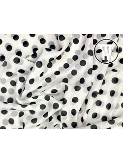 лоскут шифон принт черные горохи на белом (1,5см) 70 см