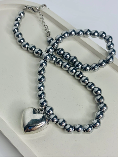 Колье с сердцем, гематит