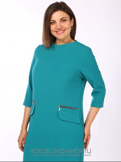 Стильное бирюзовое платье прямого силуэта