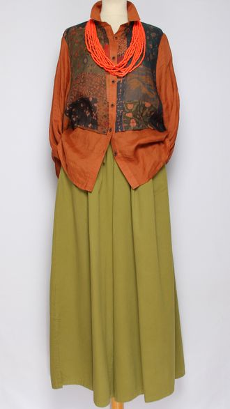 Рубашка Бохо "КРАПИВА КОМБИНИРОВАННАЯ" терракот р.44-52