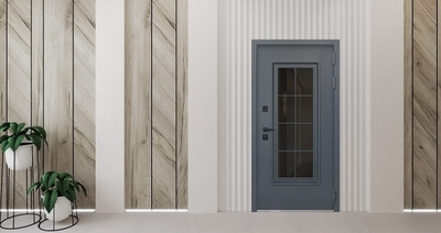 Стальная дверь   Titanium с окном и английской решеткой (терморазрыв 3к)