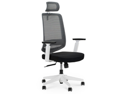 Кресло Лондон офис черный пластик/серая сетка/серая ткань