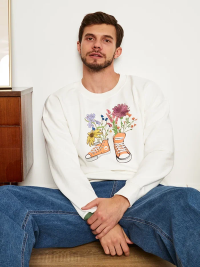 МУЖСКОЙ СВИТШОТ БЕЛЫЙ "ЦВЕТОЧНЫЕ КЕДЫ"