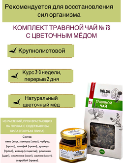 Травяной чай Волгаладь № 73 с медом цветочным, лечебный комплект, 70/140 г