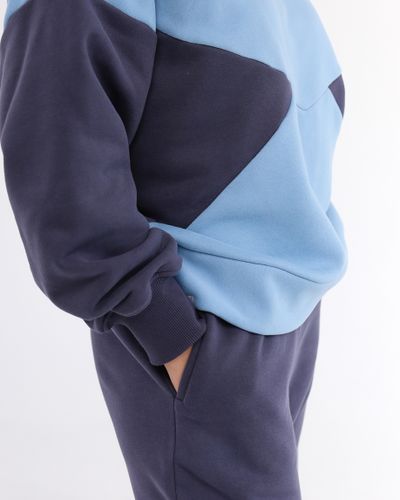 Свитшот  колорблок хлопковый велюр (небесный)