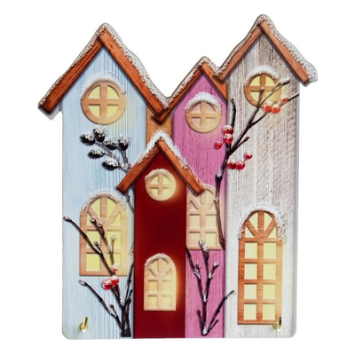 Ключница новогодняя деревянная "Домики"