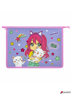 Папка для тетрадей ЮНЛАНДИЯ А4, 1 отделение, пластик, на молнии, «Anime hugs». 272138