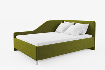 Угловая кровать, тахта, софа, подростковая MyCloud Муза, с подъемным механизмом, бельевым ящиком, боковой спинкой, ножки под робот пылесос