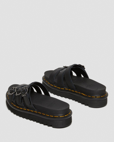 БОСОНОЖКИ DR. MARTENS BLAIRE FLOWER BUCKLE LEATHER SLIDE черные