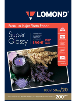 Суперглянцевая ярко-белая (Super Glossy Bright) микропористая фотобумага Lomond для струйной печати, A6, 200 г/м2, 20 листов.
