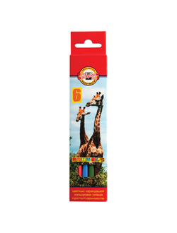 Карандаши цветные KOH-I-NOOR "Animals", 6 цветов, грифель 2,8 мм, заточенные, европодвес, 3551/6, 3551006008KSRU, 12 упаковок