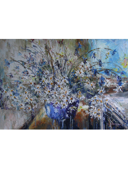 Натюрморт Васильки и ромашки под дождём Круглова Светлана