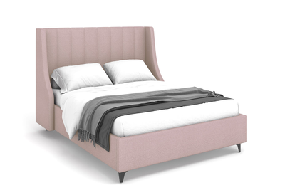 Двуспальная полутороспальная мягкая кровать Жаклин Ривалли (Rivalli), в съемных чехлах, на высоких металлических ножках, под робот-пылесос